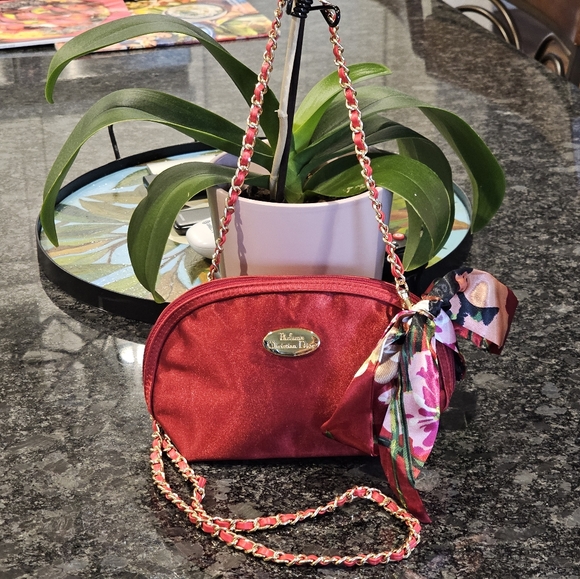 Dior Handbags - Christian Dior Red Zipper Clutch with Crossbody Chain and Twilly/Charm Added